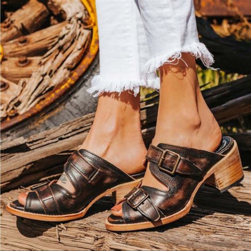 Freebird by Steven Brown Leather Buckle Mules